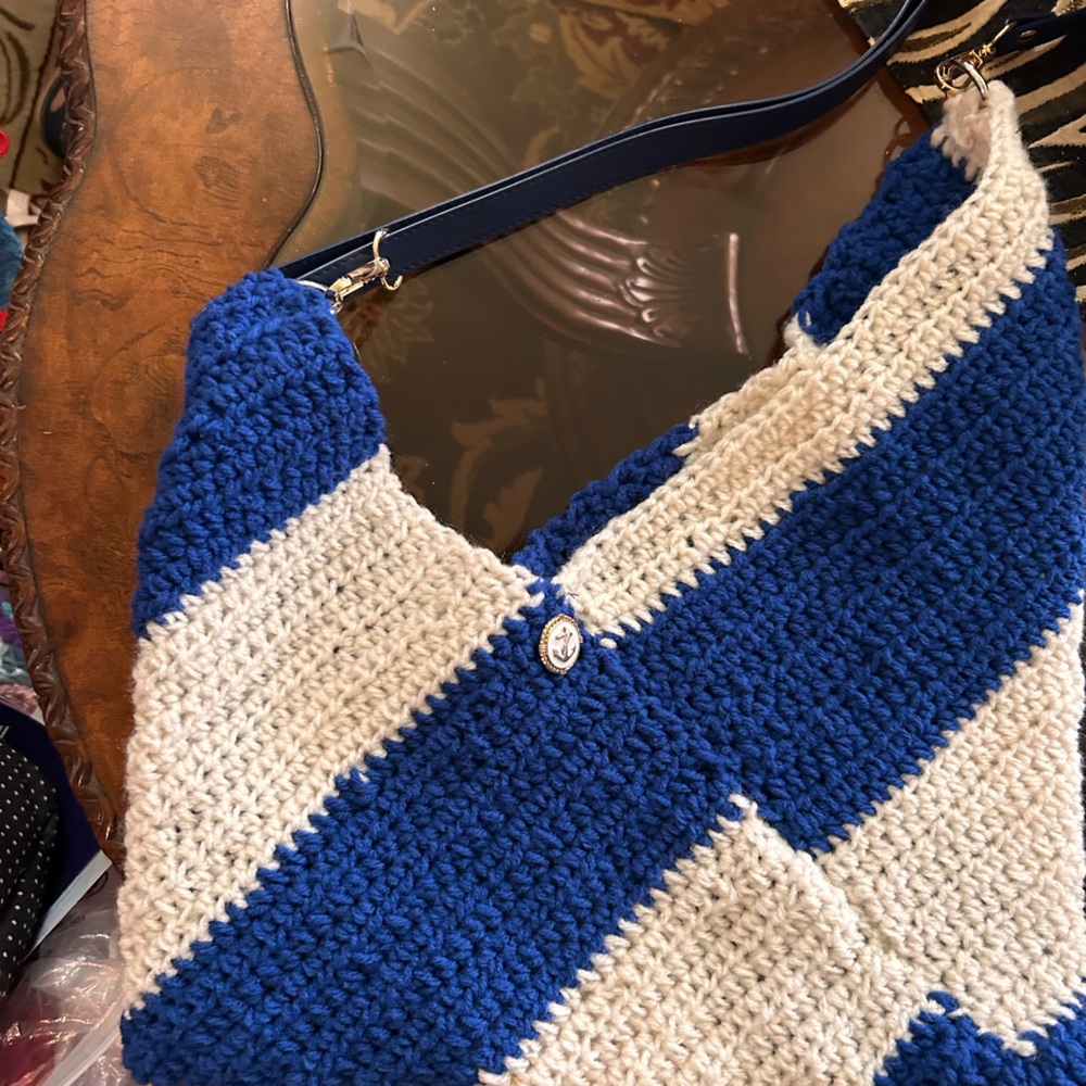 Blue and White Striped Crossbody Bag